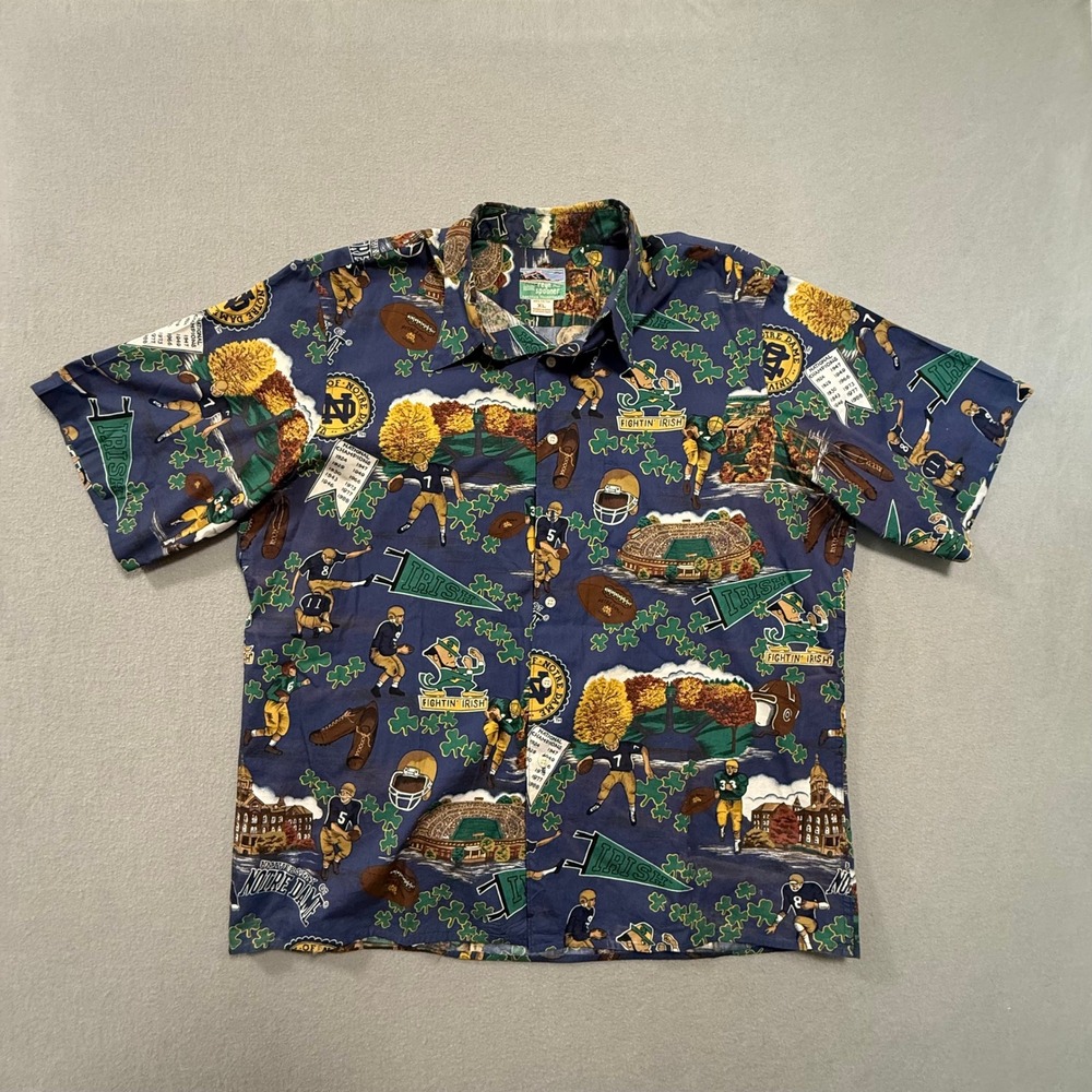 Reyn Spooner Notre Dame Fighting Irish Retro Collegiate Hawaiian Camp Shirt XL
